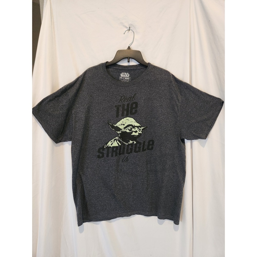 Star Wars Yoda Real The Struggle Is Graphic T-Shirt Mens XL Gray Mad Engine